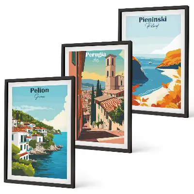 Wanddecoratieset schilderijen met schilderachtige retro landschappen