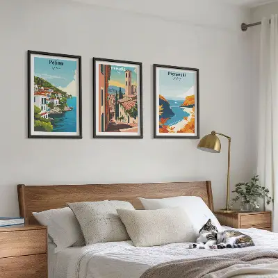 Wanddecoratieset schilderijen met schilderachtige retro landschappen