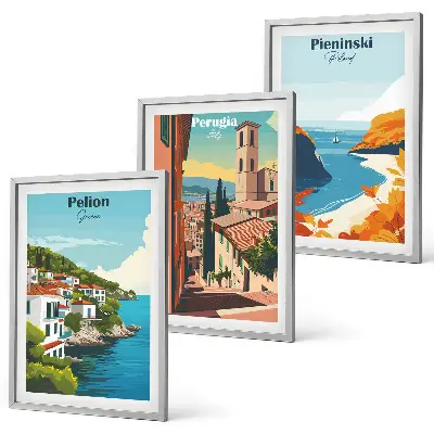 Wanddecoratieset schilderijen met schilderachtige retro landschappen