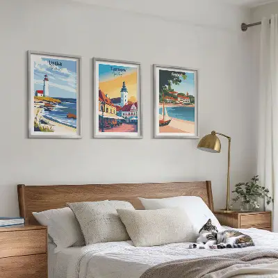 Wanddecoratieset met schilderijen stadsgezichten van Ustka Tarnów en Sopot