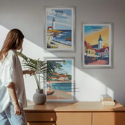 Wanddecoratieset met schilderijen stadsgezichten van Ustka Tarnów en Sopot