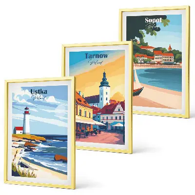 Wanddecoratieset met schilderijen stadsgezichten van Ustka Tarnów en Sopot