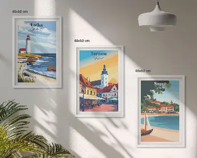 Wanddecoratieset met schilderijen stadsgezichten van Ustka Tarnów en Sopot