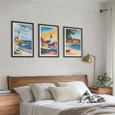Wanddecoratieset met schilderijen stadsgezichten van Ustka Tarnów en Sopot