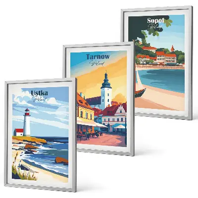 Wanddecoratieset met schilderijen stadsgezichten van Ustka Tarnów en Sopot