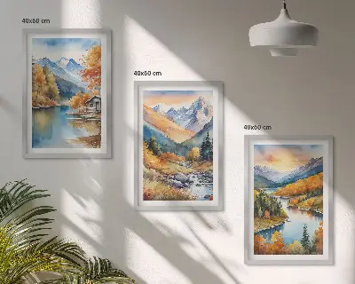 Fotowand met een berglandschap bij een rivier in de herfst