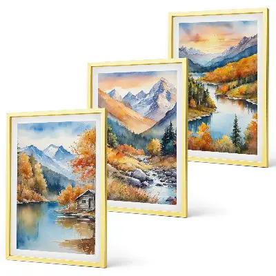 Fotowand met een berglandschap bij een rivier in de herfst
