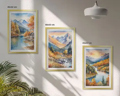 Fotowand met een berglandschap bij een rivier in de herfst