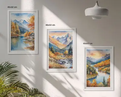 Fotowand met een berglandschap bij een rivier in de herfst