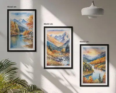 Fotowand met een berglandschap bij een rivier in de herfst