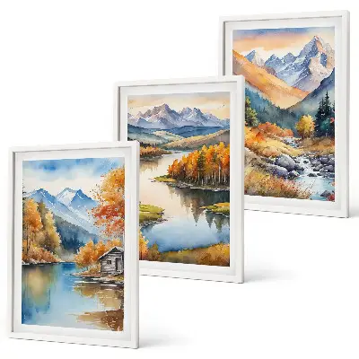 Wanddecoratie set schilderijen Górskie rzeki jesienne drzewa