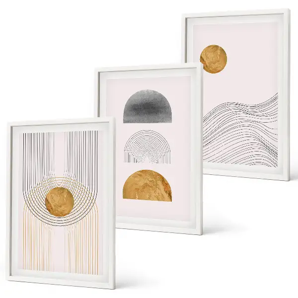 Wanddecoratie set schilderijen abstracte vormen in beige en grijs