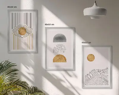 Wanddecoratie set schilderijen abstracte vormen in beige en grijs