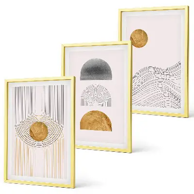 Wanddecoratie set schilderijen abstracte vormen in beige en grijs