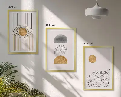 Wanddecoratie set schilderijen abstracte vormen in beige en grijs