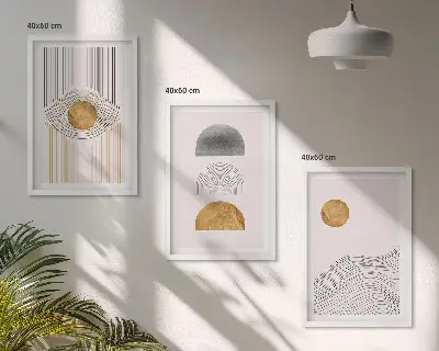 Wanddecoratie set schilderijen abstracte vormen in beige en grijs