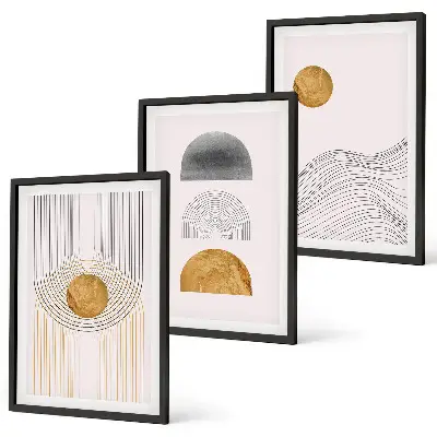Wanddecoratie set schilderijen abstracte vormen in beige en grijs