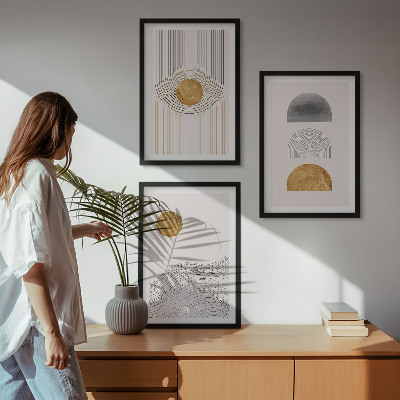 Wanddecoratie set schilderijen Abstrakcyjne kształty beż szarość