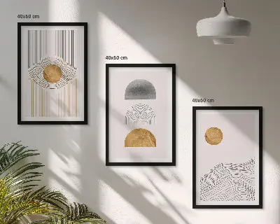 Wanddecoratie set schilderijen abstracte vormen in beige en grijs