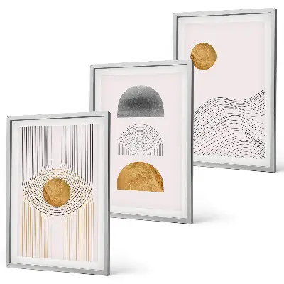 Wanddecoratie set schilderijen abstracte vormen in beige en grijs