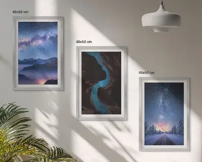 Fotowand met een winters landschap van een nachtelijke hemel boven de bergen
