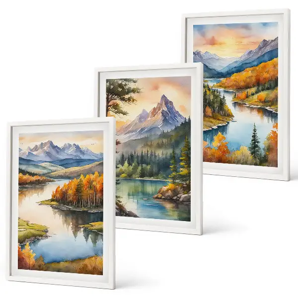 Wanddecoratieset schilderijen berglandschappen met een rivier