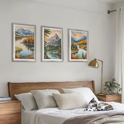 Wanddecoratieset schilderijen berglandschappen met een rivier
