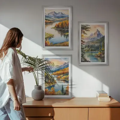 Wanddecoratieset schilderijen berglandschappen met een rivier