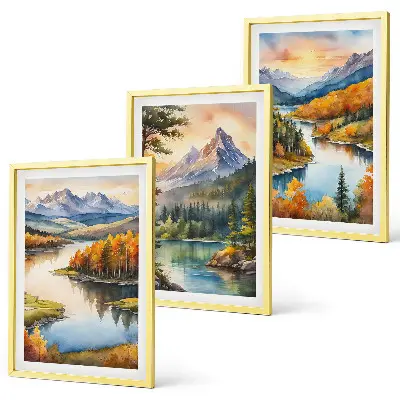 Wanddecoratieset schilderijen berglandschappen met een rivier