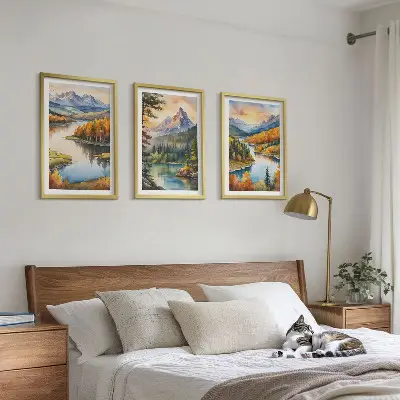 Wanddecoratieset schilderijen berglandschappen met een rivier