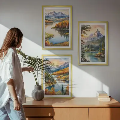 Wanddecoratieset schilderijen berglandschappen met een rivier