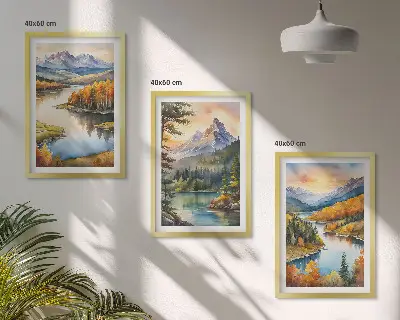 Wanddecoratieset schilderijen berglandschappen met een rivier