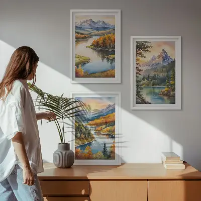 Wanddecoratieset schilderijen berglandschappen met een rivier