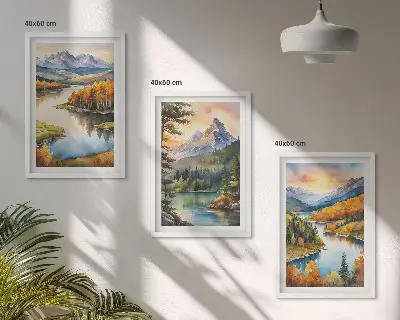 Wanddecoratieset schilderijen berglandschappen met een rivier
