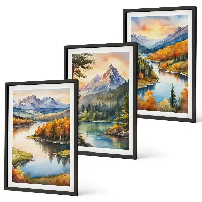 Wanddecoratieset schilderijen berglandschappen met een rivier