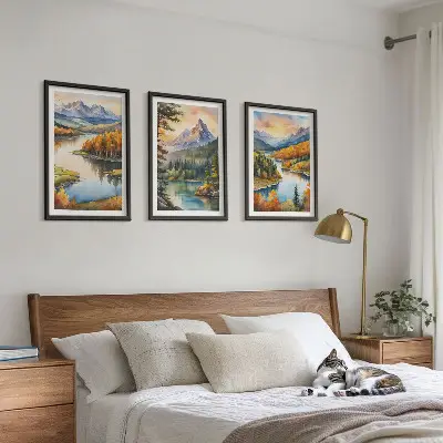Wanddecoratieset schilderijen berglandschappen met een rivier