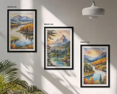 Wanddecoratieset schilderijen berglandschappen met een rivier