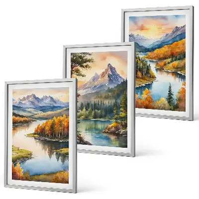 Wanddecoratieset schilderijen berglandschappen met een rivier