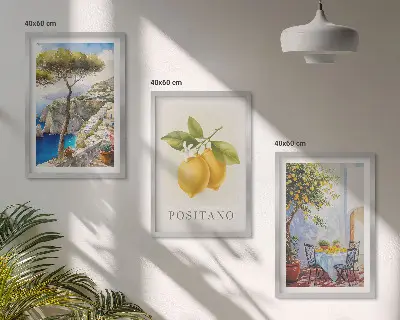 Wanddecoratieset schilderijen uitzicht op Positano met citroenen