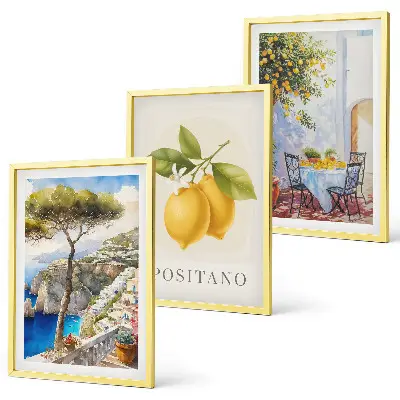 Wanddecoratieset schilderijen uitzicht op Positano met citroenen