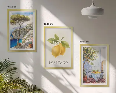 Wanddecoratieset schilderijen uitzicht op Positano met citroenen
