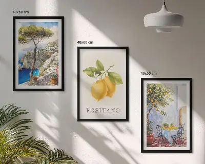 Wanddecoratieset schilderijen uitzicht op Positano met citroenen