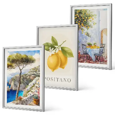 Wanddecoratieset schilderijen uitzicht op Positano met citroenen