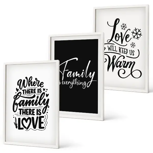 Wanddecoratie set schilderijen met de tekst familie liefde warmte thuis