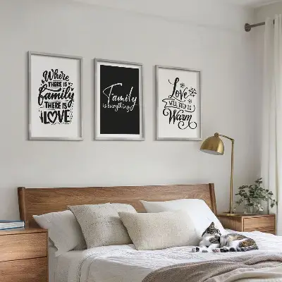 Wanddecoratie set schilderijen met de tekst familie liefde warmte thuis