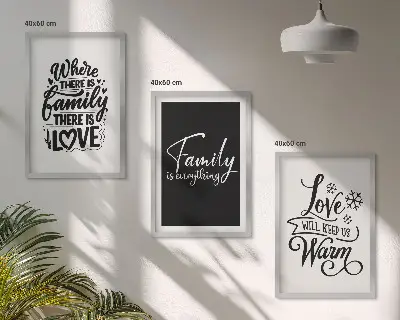 Wanddecoratie set schilderijen met de tekst familie liefde warmte thuis