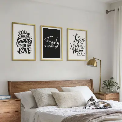 Wanddecoratie set schilderijen met de tekst familie liefde warmte thuis