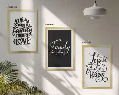 Wanddecoratie set schilderijen met de tekst familie liefde warmte thuis