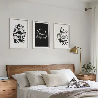 Wanddecoratie set schilderijen met de tekst familie liefde warmte thuis