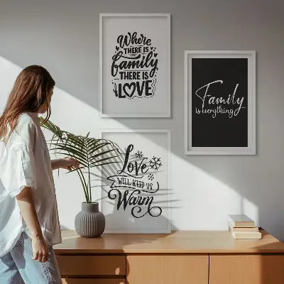Wanddecoratie set schilderijen met de tekst familie liefde warmte thuis